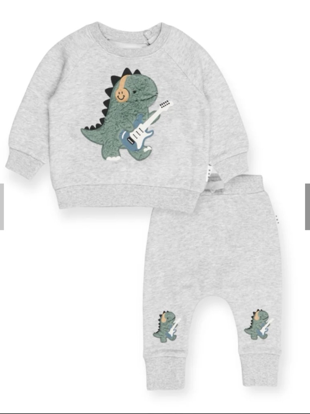 Huxbaby Light Gray Dino Guitar Sweatshirt & Pants Set